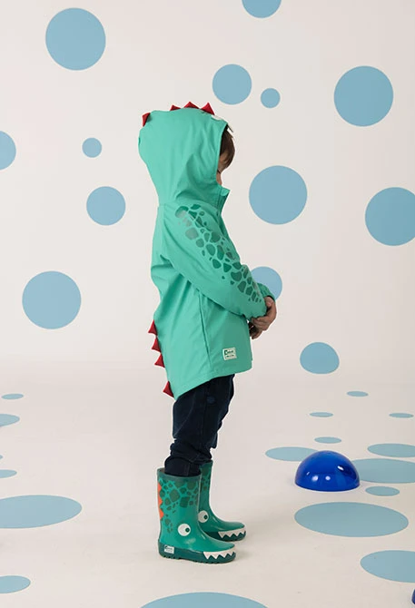 Hooded turquoise green animal raincoat