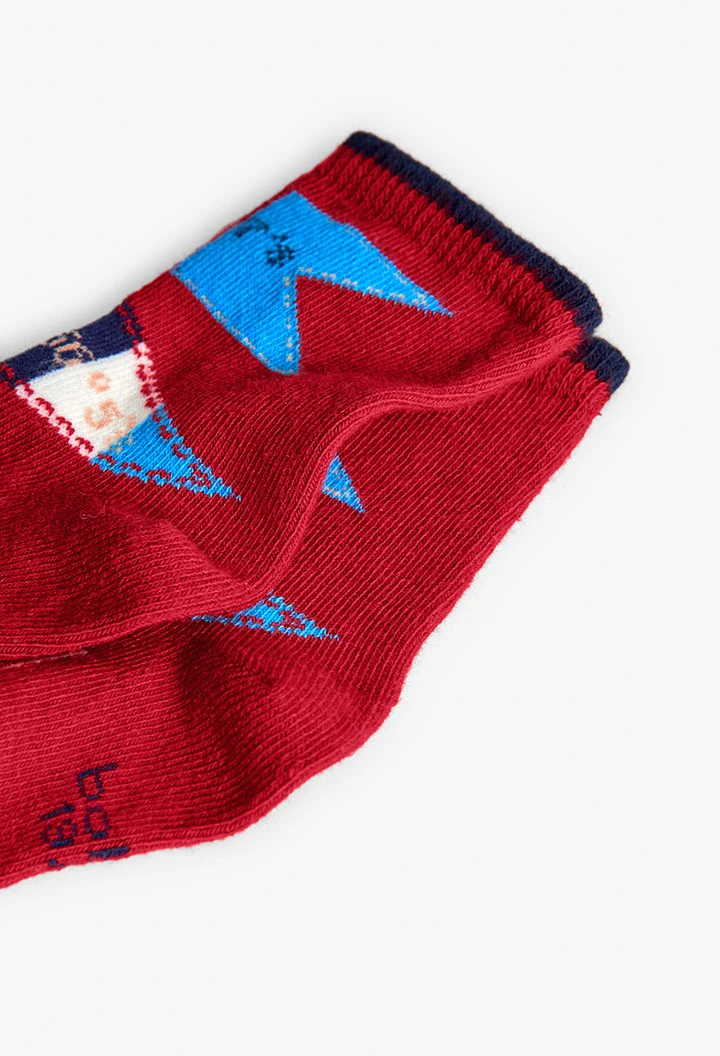 Pack Socken dunkelblau gestrickt mit Streifen und Schiffen