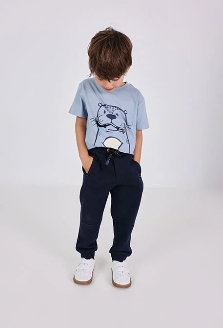 Pantalon garçon en molleton bleu marine