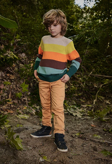 Elastic knit yellow trousers for boy