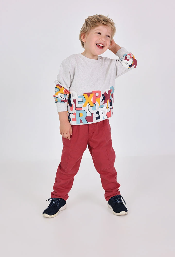 Pantalón niño algodón elástico granate