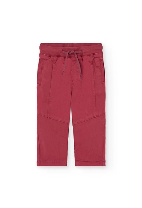 Pantalon garçon coton élastique grenat