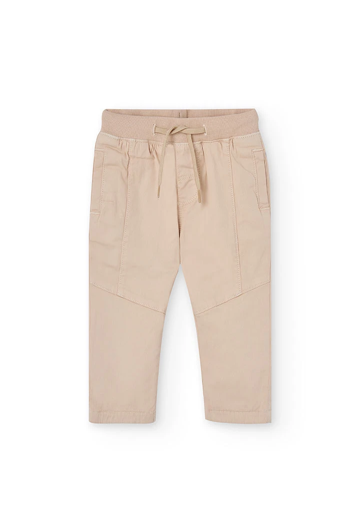 Pantalon garçon beige en coton élastique