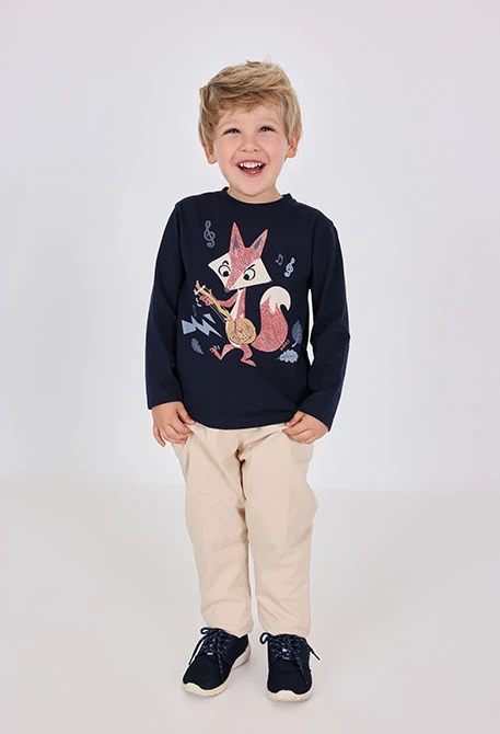 Pantalon garçon beige en coton élastique