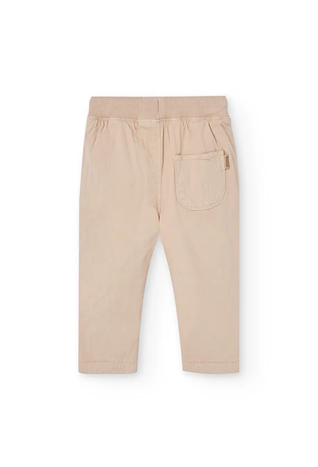 Pantalon garçon beige en coton élastique