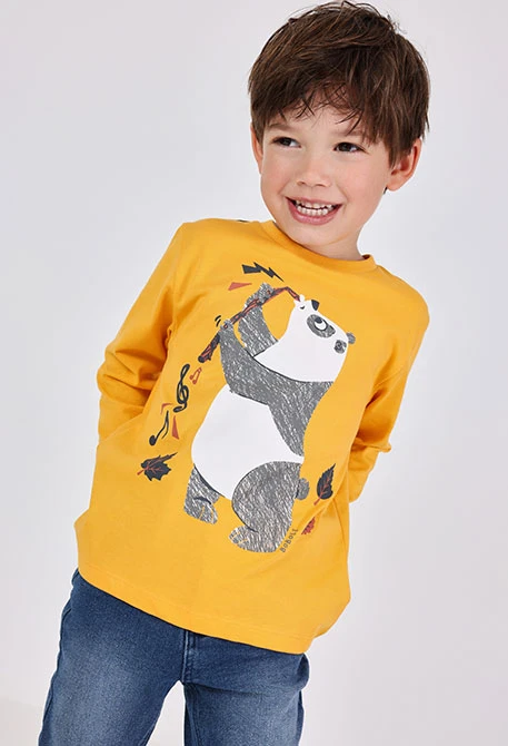 T-shirt garçon jaune ours panda