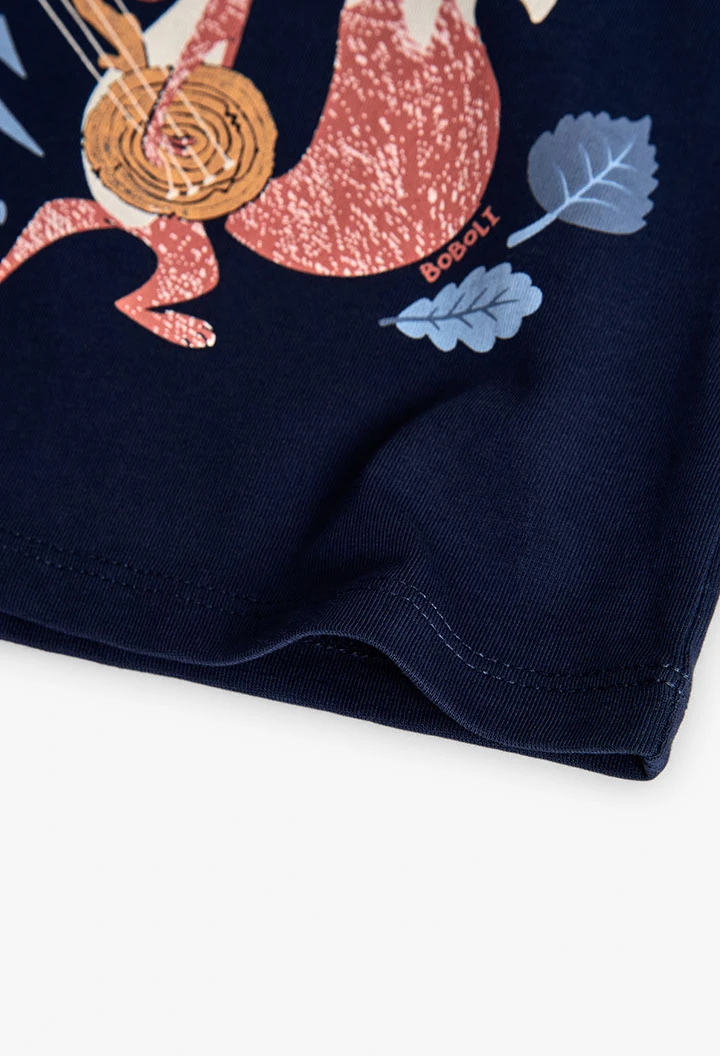 T-shirt menino raposa azul-marinho