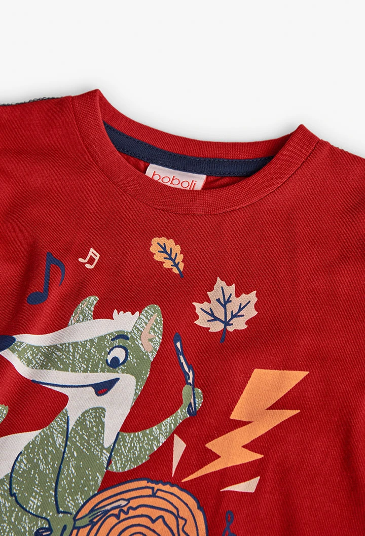 T-shirt menino malha grená estampada