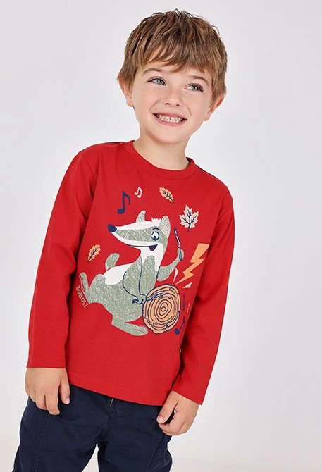 Burgundy printed knit boy´s t-shirt