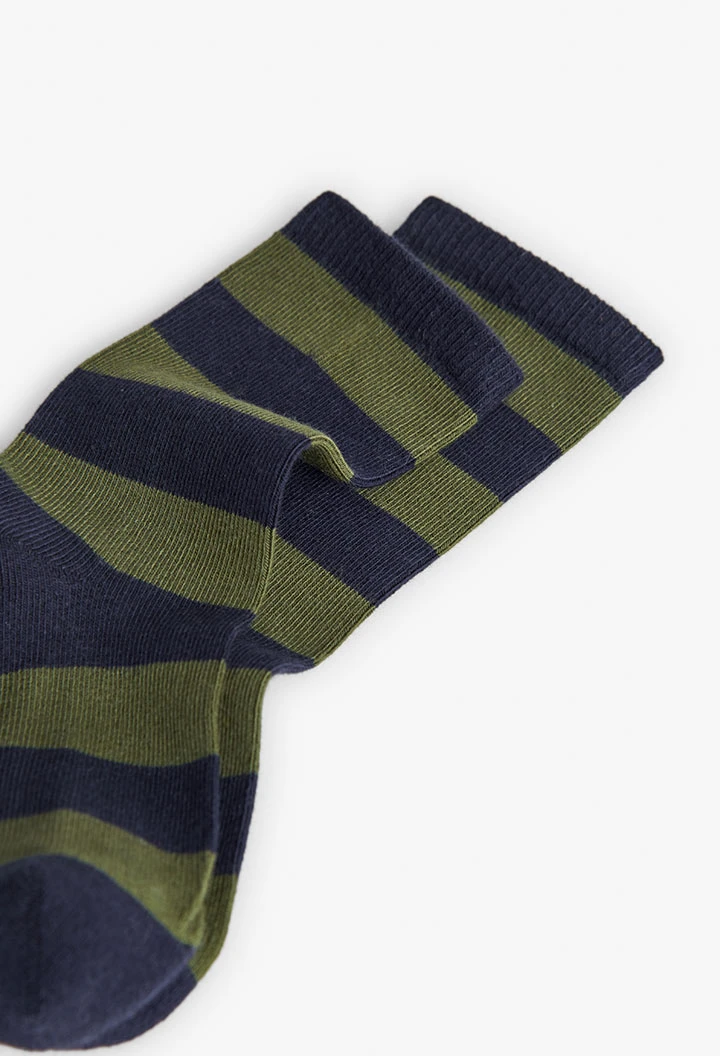 Navy blue knitted socks with stripes