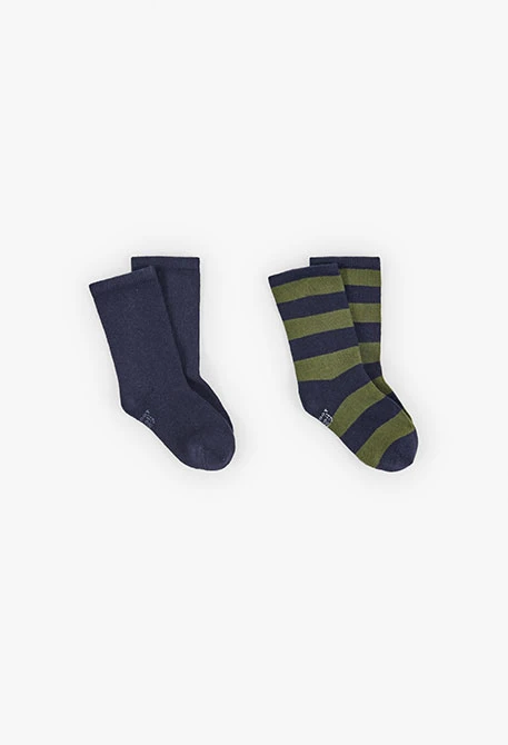 Navy blue knitted socks with stripes