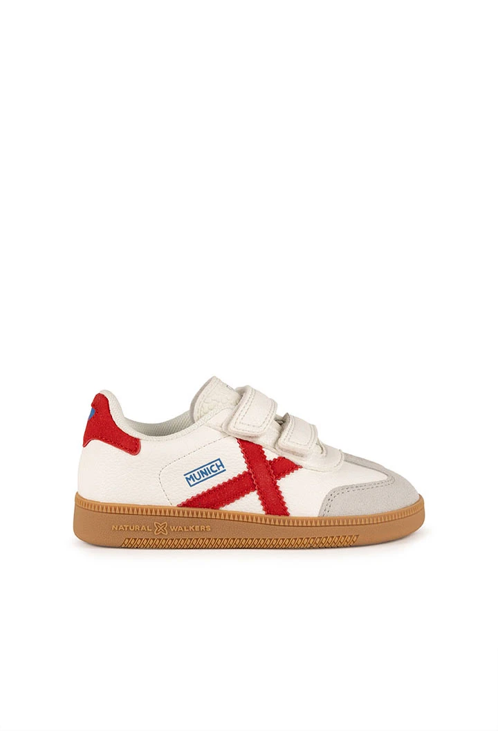 Baskets Munich blanches avec croix rouge