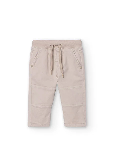 Basic elastic trousers for baby boy in beige