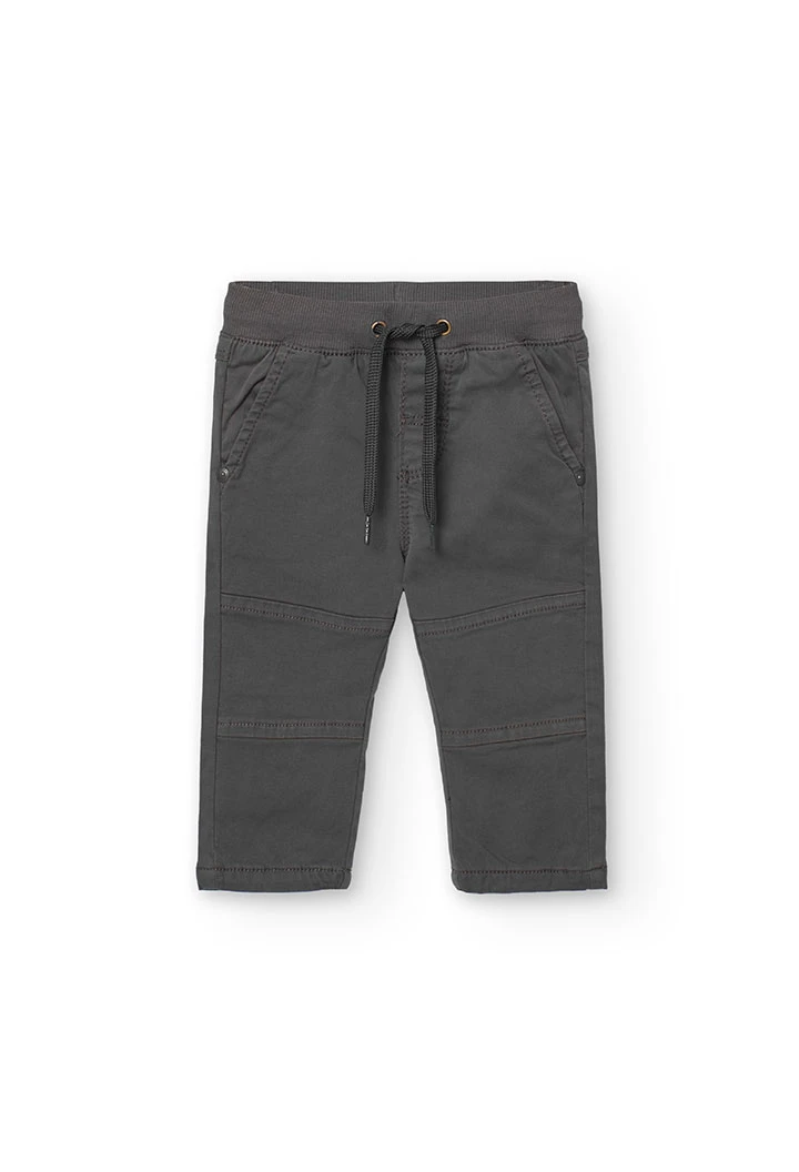 Basic elastic trousers for baby boy in dark grey