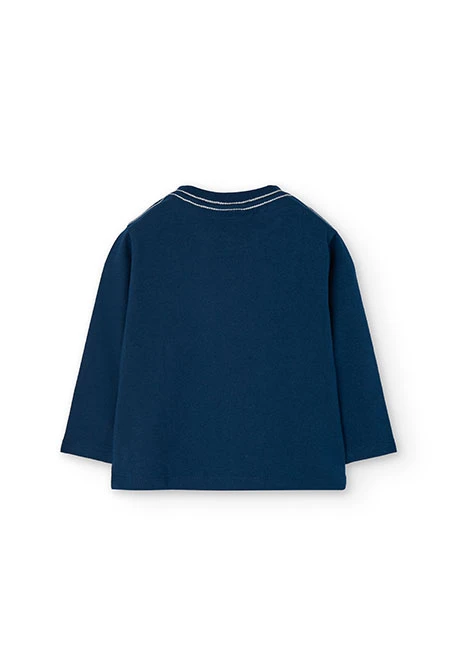 Camiseta de malha básica para bebé menino estampada em azul-marinho
