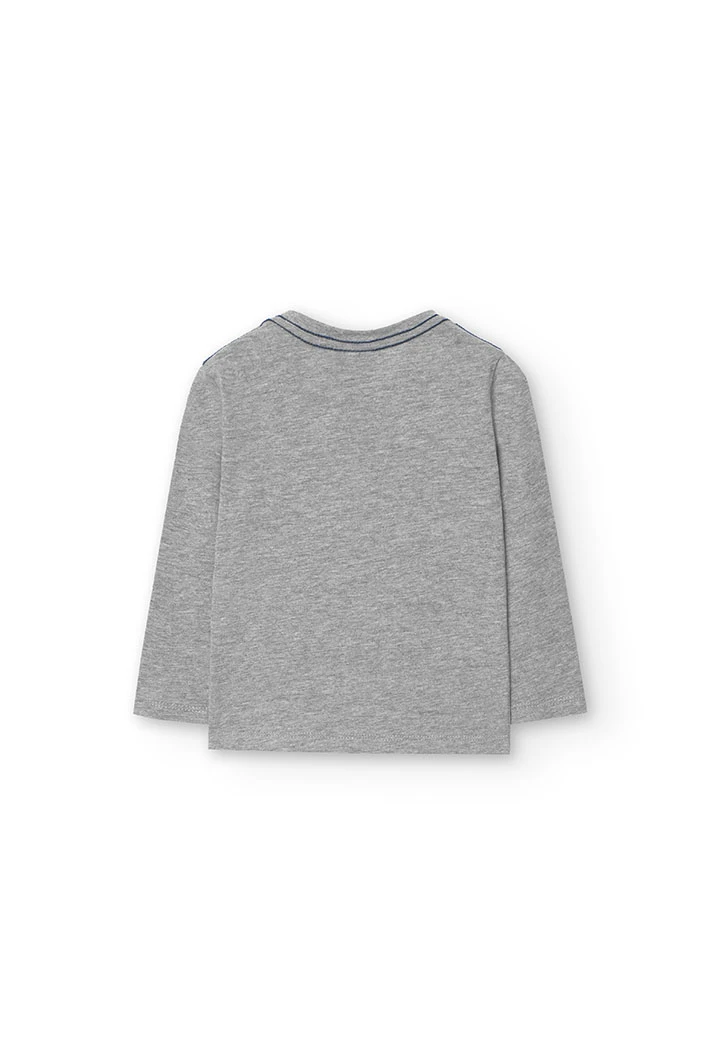 Basic knitted T-shirt for baby boy printed in grey