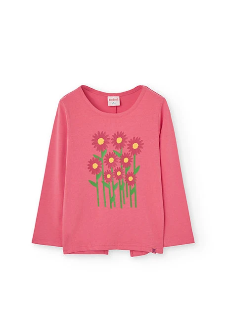 Maglietta elastica a maglia per bambina colore fragola