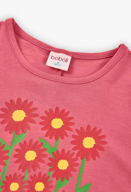 Maglietta elastica a maglia per bambina colore fragola
