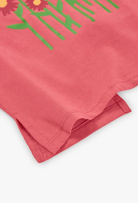 Maglietta elastica a maglia per bambina colore fragola