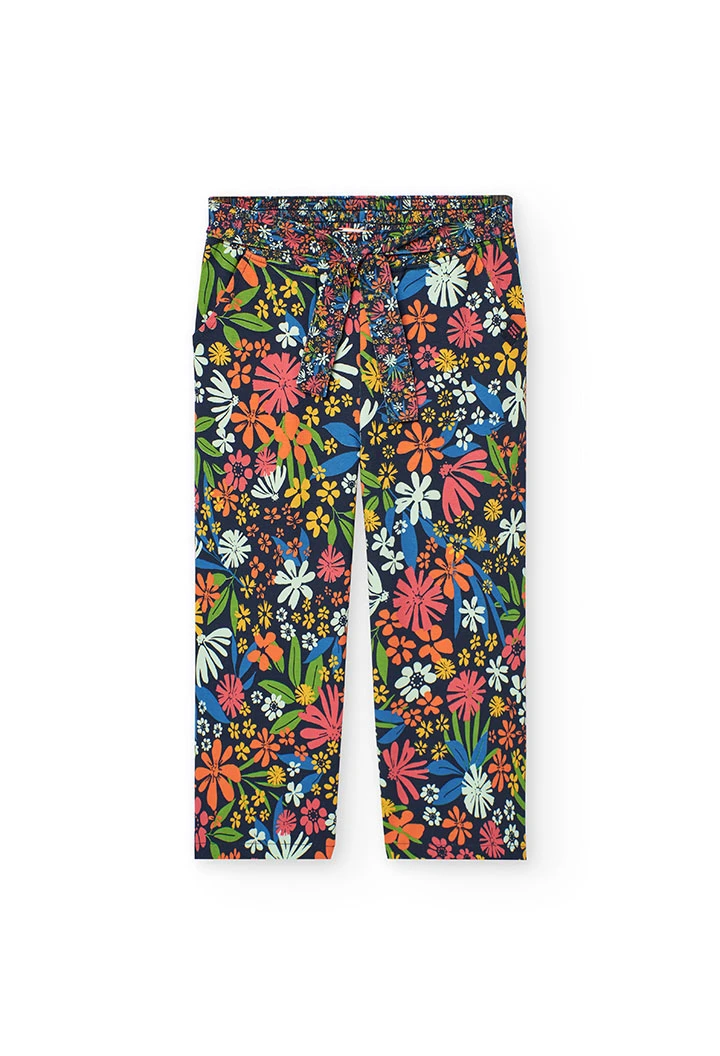 Calça de malha elástica para menina com estampado de flores