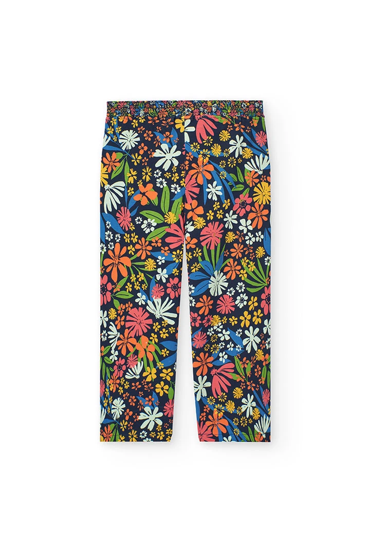 Calça de malha elástica para menina com estampado de flores