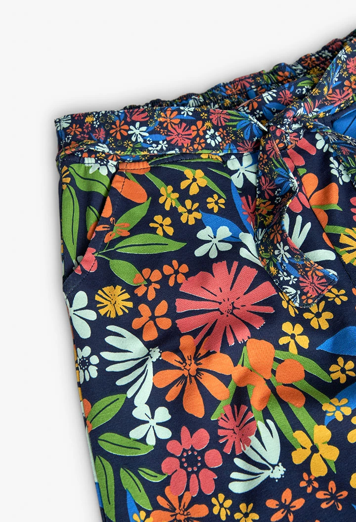 Calça de malha elástica para menina com estampado de flores