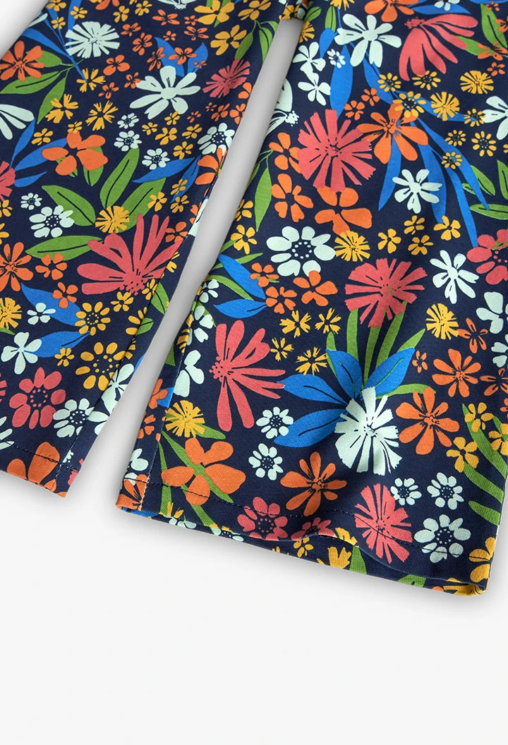 Calça de malha elástica para menina com estampado de flores
