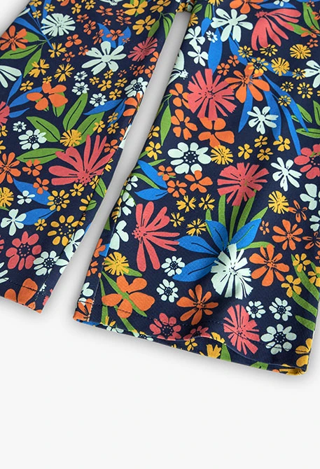 Pantalón de punto elástico para niña con estampado de flores