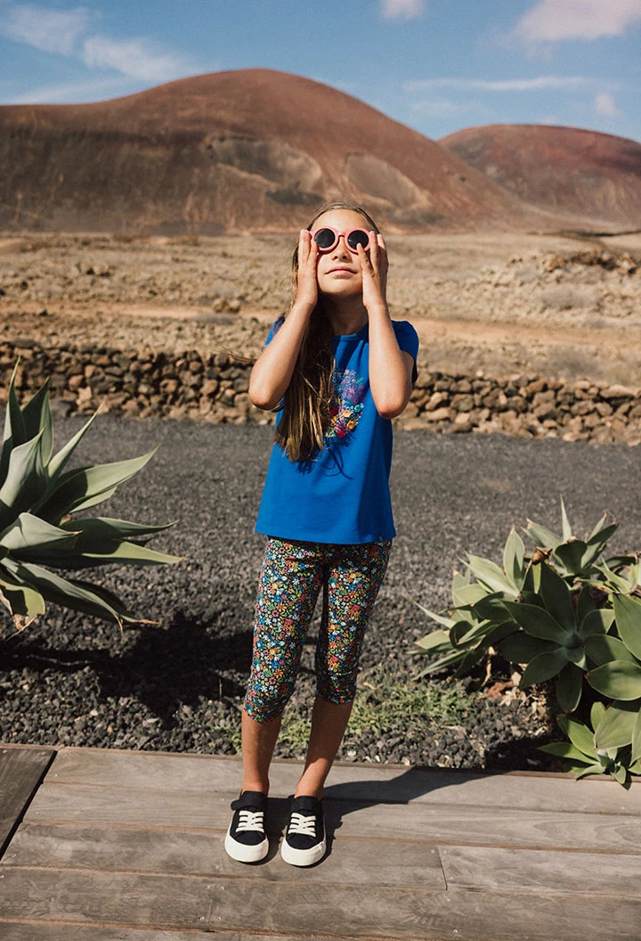 Leggings pirata de malha para menina com estampado de flores