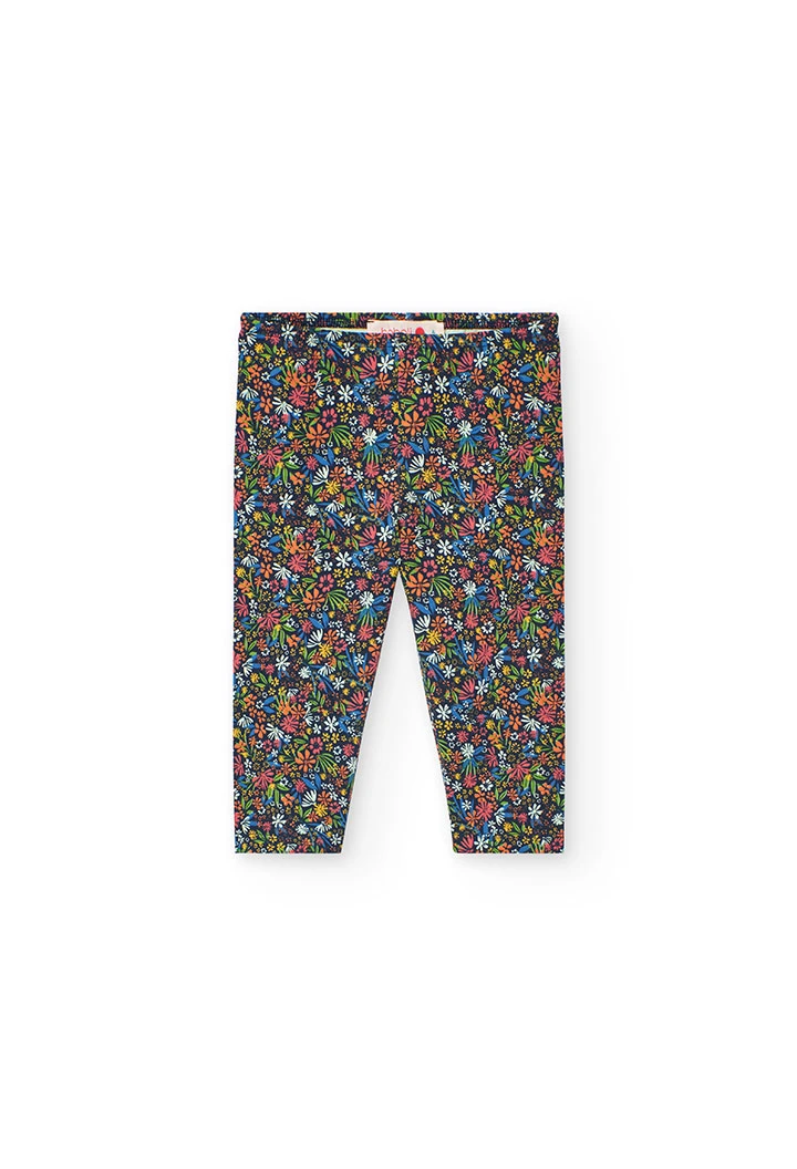 Leggings pirata de malha para menina com estampado de flores
