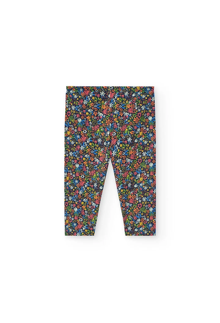 Leggings pirata de malha para menina com estampado de flores