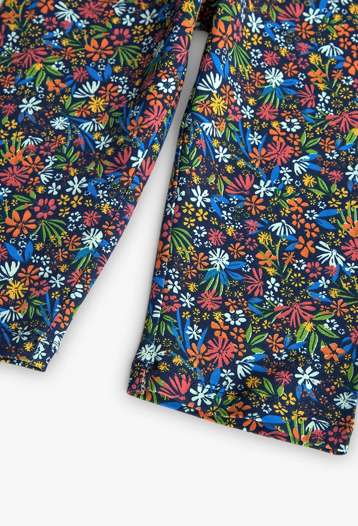 Leggings pirata de malha para menina com estampado de flores