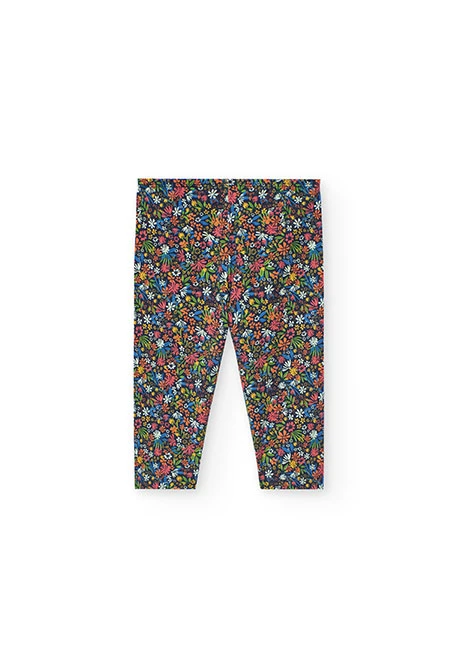 Leggings pirata de punto para niña con estampado de flores