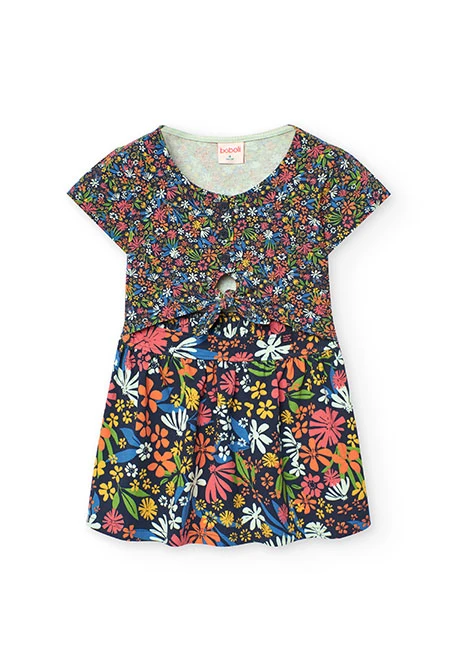 Vestido de malha para menina com estampado de flores