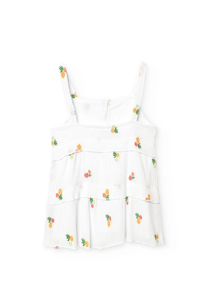 Top en bambula pour fille avec motif floral en blanc.