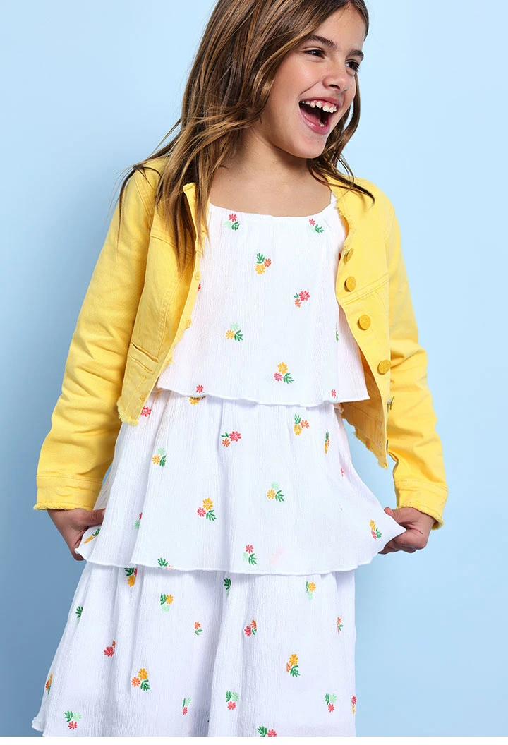 Robe en bambula pour fille avec motif de fleurs en couleur blanche