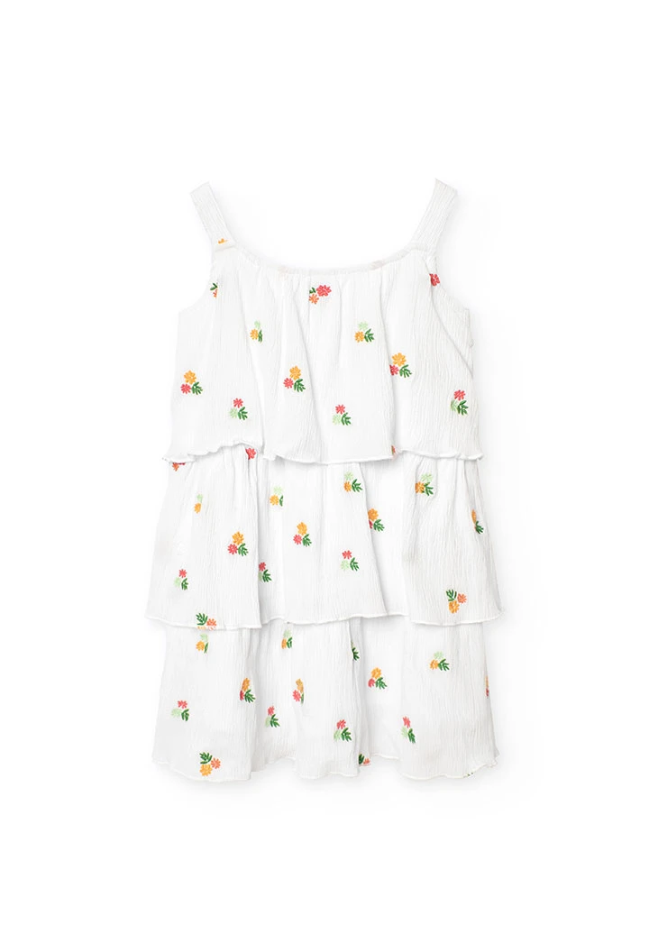 Vestido de bambula para menina com design de flores em cor branca