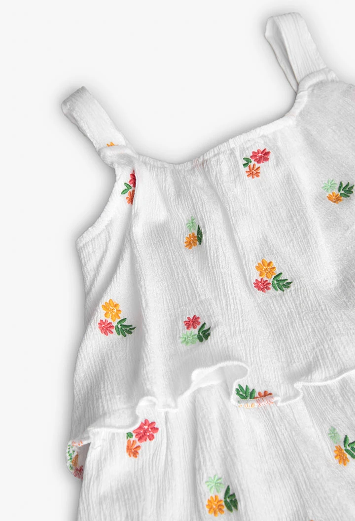 Vestido de bambula para niña con diseño de flores en color blanco