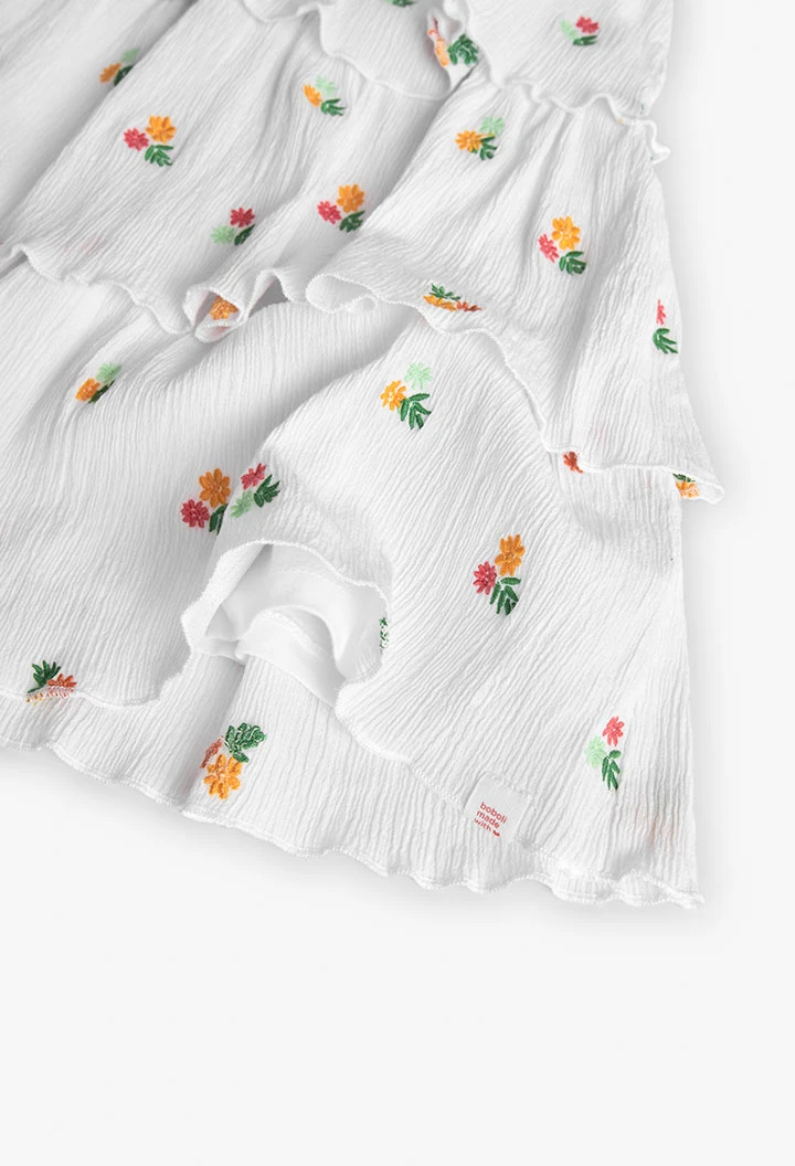 Vestido de bambula para niña con diseño de flores en color blanco