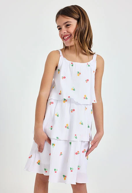 Bumble dress for girls with floral design in white colour