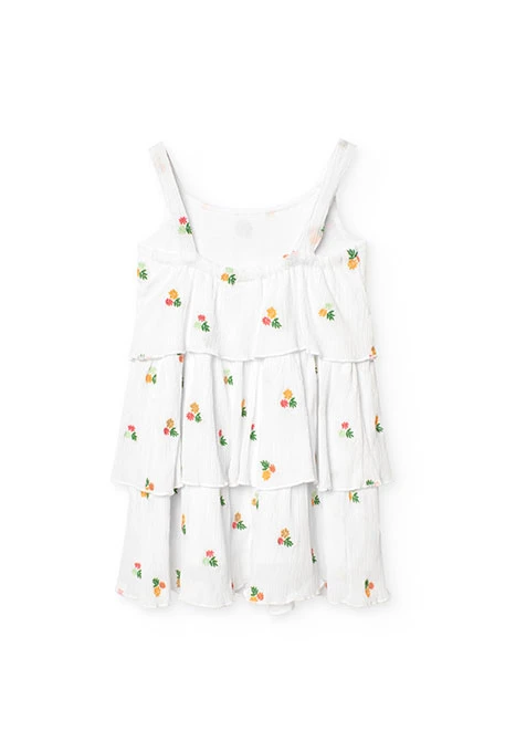 Vestido de bambula para menina com design de flores em cor branca