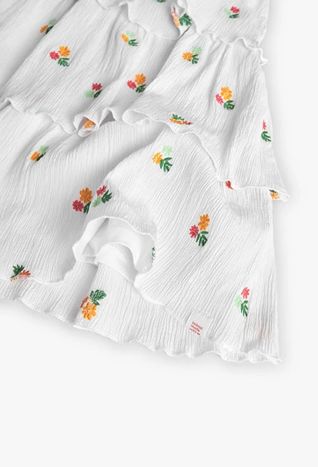 Vestido de bambula para menina com design de flores em cor branca