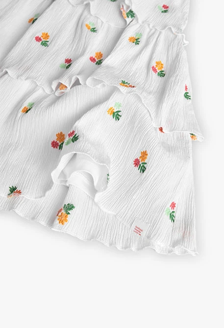 Vestido de bambula para niña con diseño de flores en color blanco