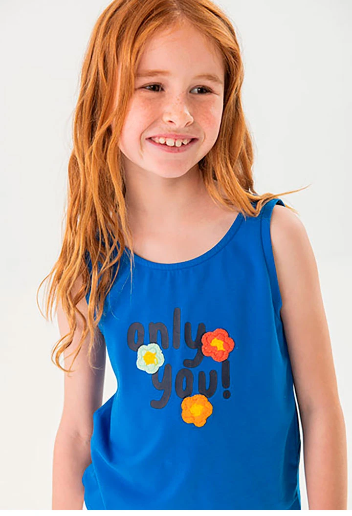 Camisola de alças de malha para menina em azul