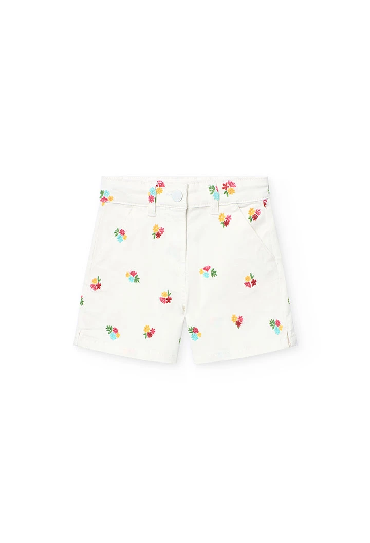 Bermuda en maille pour fille en blanc avec un motif de fleurs