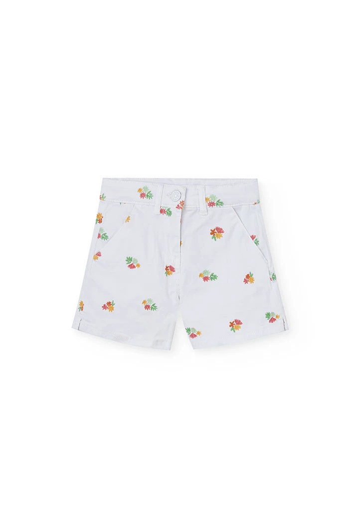 Strick-Bermudashorts für Mädchen in Weiß mit Blumenmuster