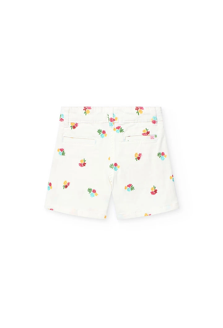 Bermuda en maille pour fille en blanc avec un motif de fleurs