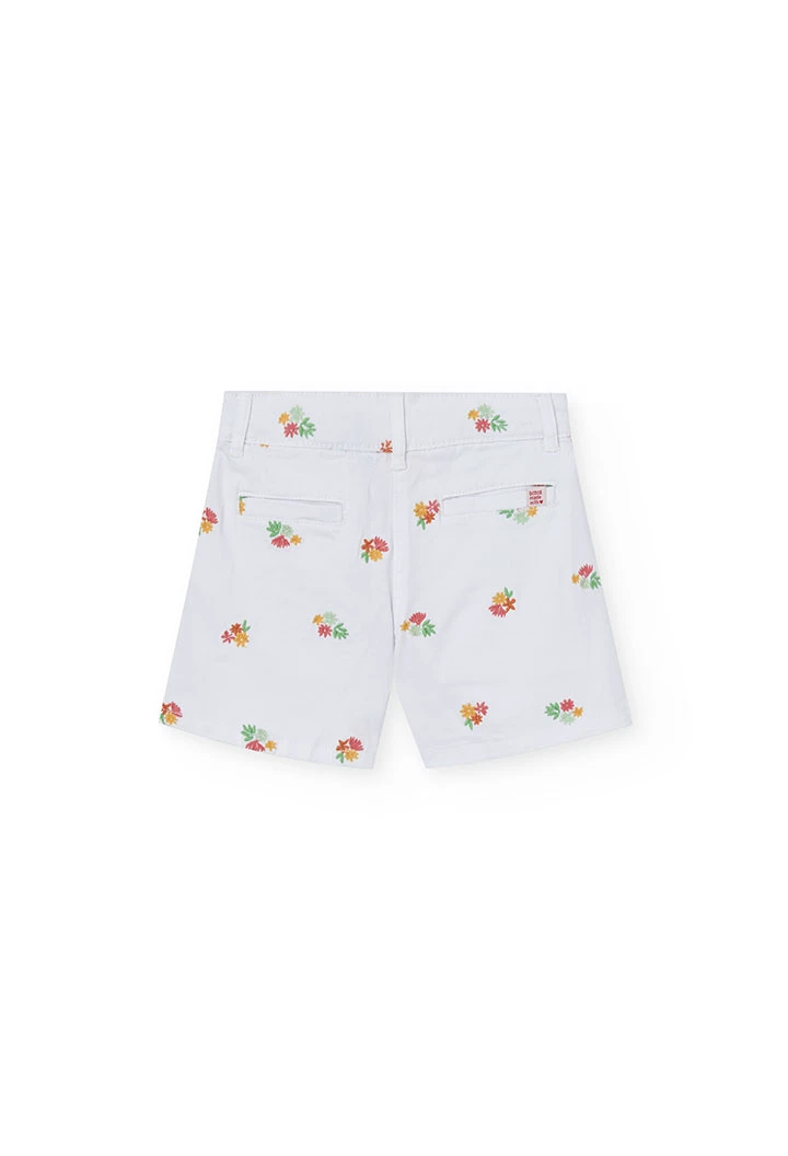 Strick-Bermudashorts für Mädchen in Weiß mit Blumenmuster