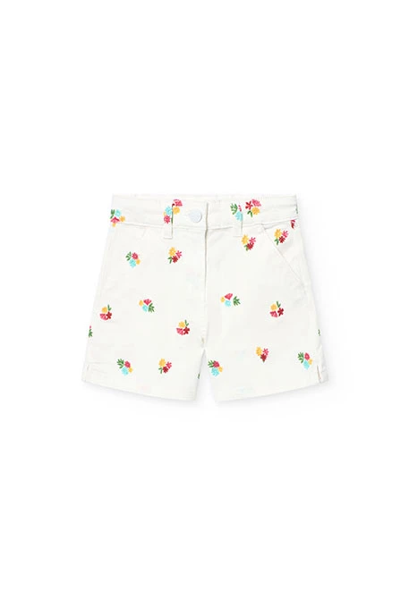 Bermudas de punto para niña en color blanco con diseño de flores