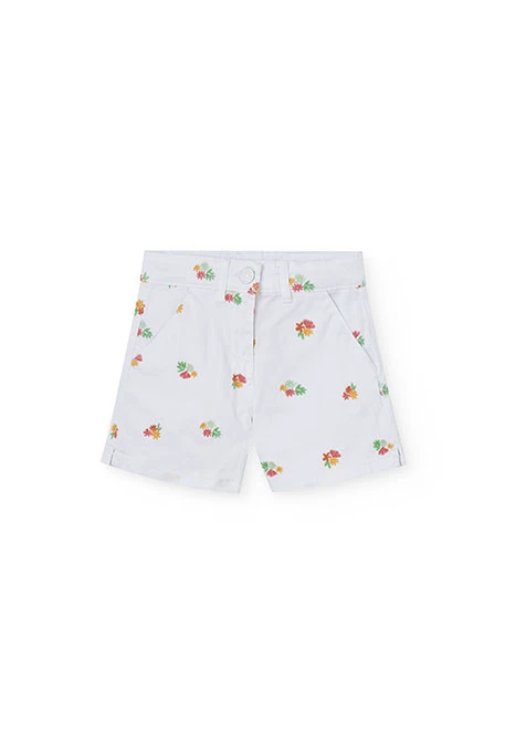 Bermudas de punto para niña en color blanco con diseño de flores